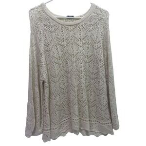 Wonderly Pointelle Knit Sweater Womens XL Cream Ivory Scalloped Boho Crochet